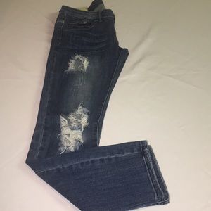 MACHINE JEANS DISTRESSED DENIM STRETCH CROPPED